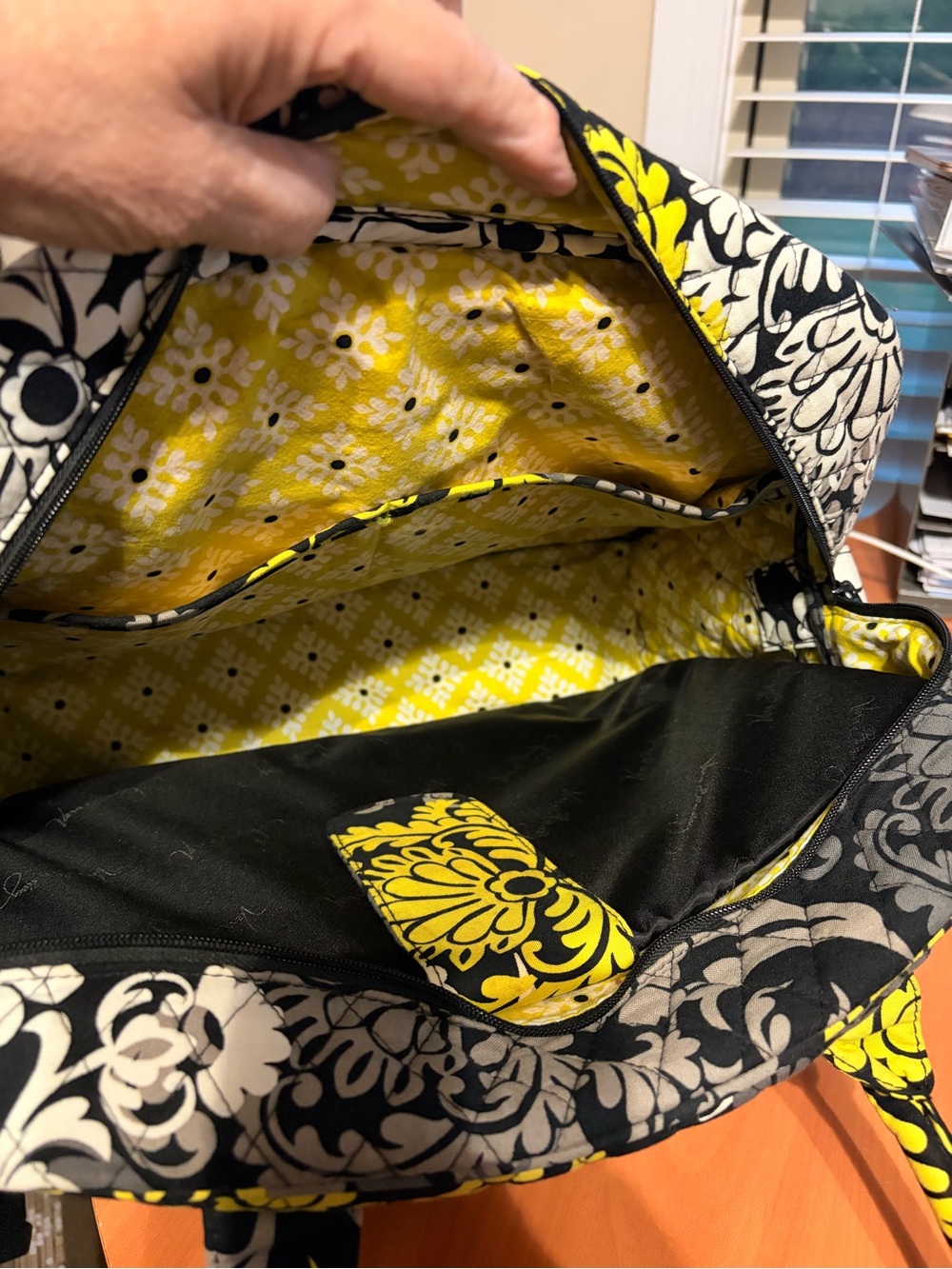 Vera Bradley Floral Work Tote/ Travel Bag in Yellow, Black & White - Picture 3 of 6